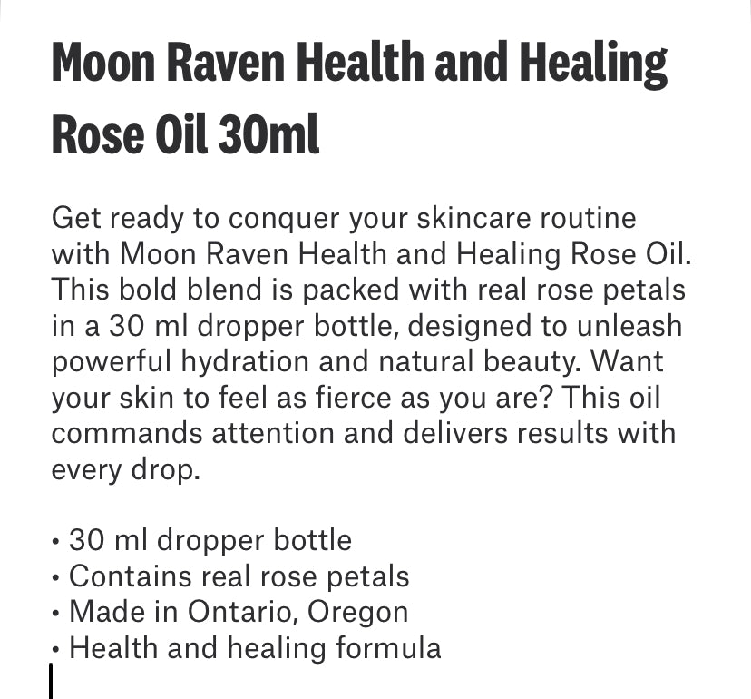 Moon Raven health and healing rose oil ￼